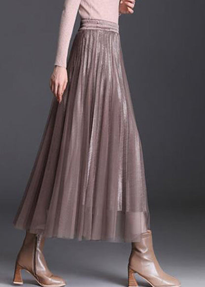 Stilvolle Schokolade Drapierte Tüll A-Linie Röcke Frühling