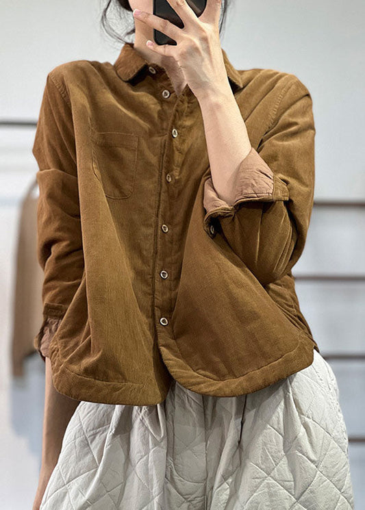 Stilvolle Schokolade Peter Pan Kragen Taschen Contton Gefüllt Cord Mäntel Winter