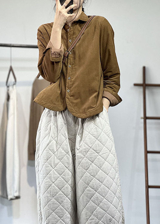 Stilvolle Schokolade Peter Pan Kragen Taschen Contton Gefüllt Cord Mäntel Winter