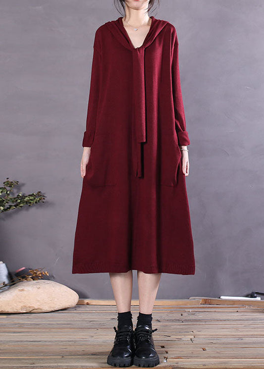 Stylish Chocolate Pockets Loose Knit Long Dresses Spring
