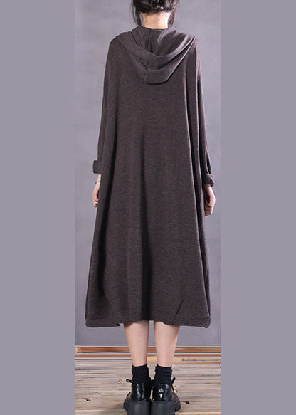 Stilvolle Schokolade Taschen Lose Strick Lange Kleider Frühling