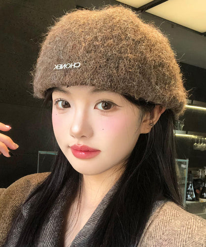 Stylish Coffee Versatile Cozy Knit Beret Hat