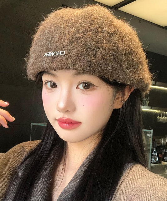 Stylish Coffee Versatile Cozy Knit Beret Hat