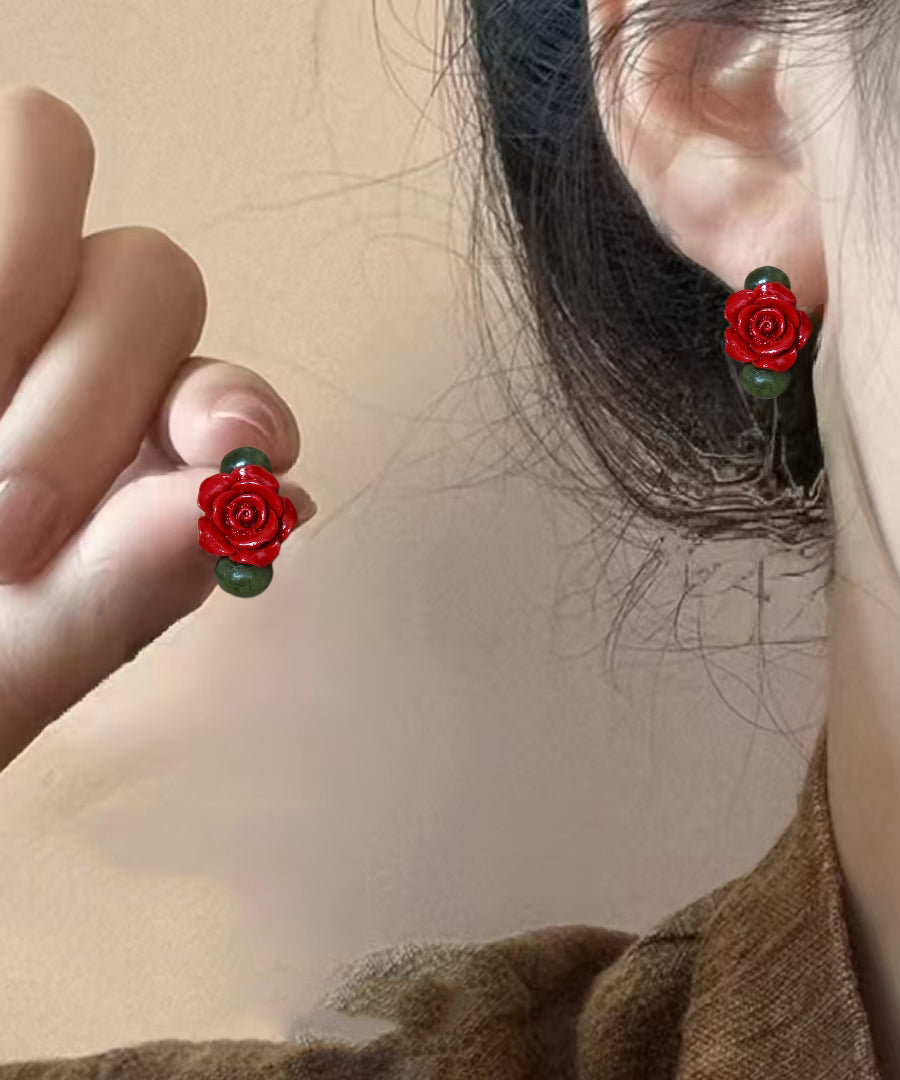 Stylish Colorblock Copper Gem Stone Shell Flowers Stud Earrings