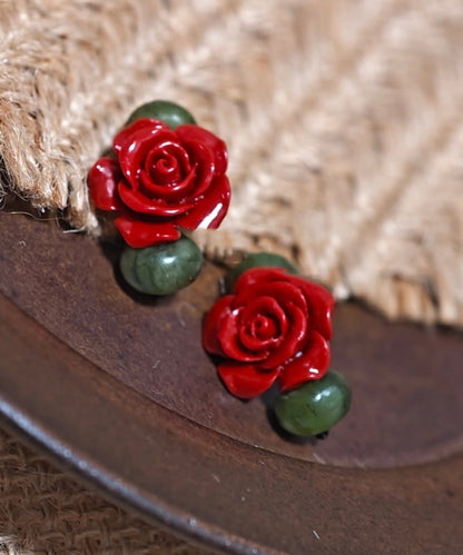 Stylish Colorblock Copper Gem Stone Shell Flowers Stud Earrings