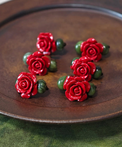 Stylish Colorblock Copper Gem Stone Shell Flowers Stud Earrings