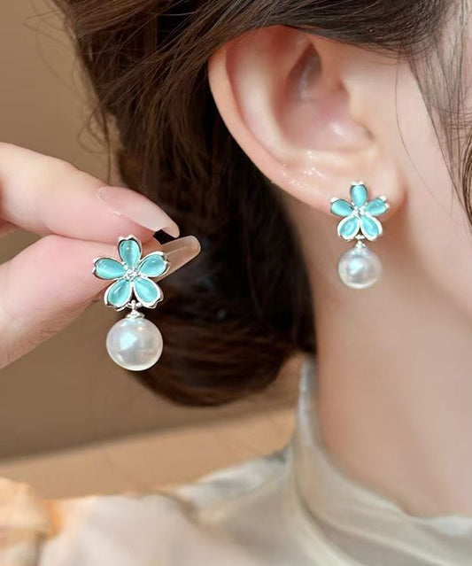 Elegante Ohrringe mit Perlen und floralem Muster in Kupfer-Optik (Colorblock-Design, vergoldet)