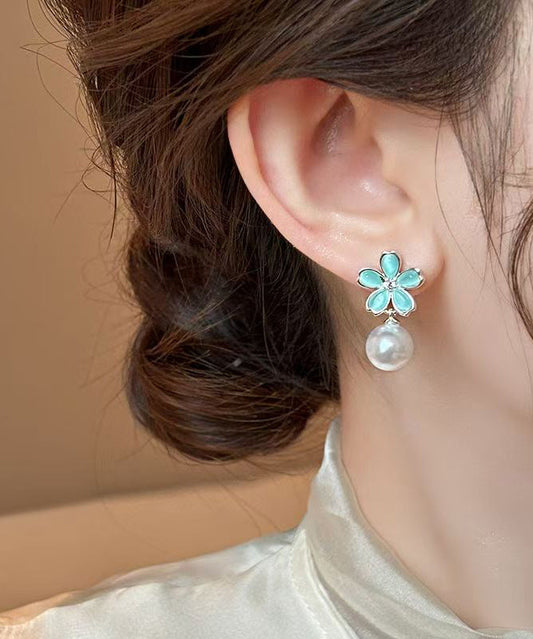 Elegante Ohrringe mit Perlen und floralem Muster in Kupfer-Optik (Colorblock-Design, vergoldet)