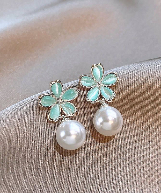 Stylish Colorblock Copper Overgild Pearl Floral Drop Earrings