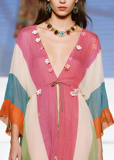 Stylish Colorblock Flower Patchwork Ruffles Cotton Dress Summer