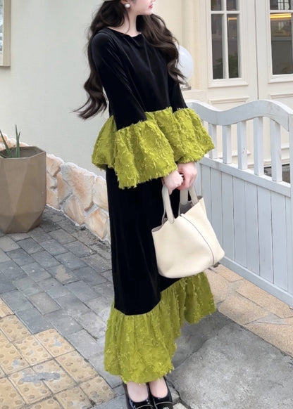 Stilvolles zweiteiliges Set aus Samt mit Farbblock-Design, Rundhalsausschnitt und Patchwork-Optik für den Frühling