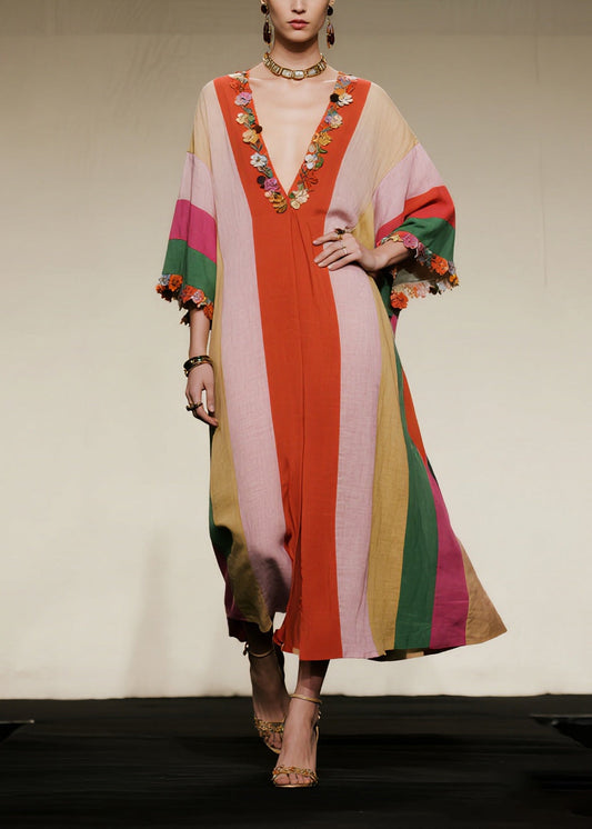 Stylish Colorblock Oversized Floral Cotton Long Dress Summer