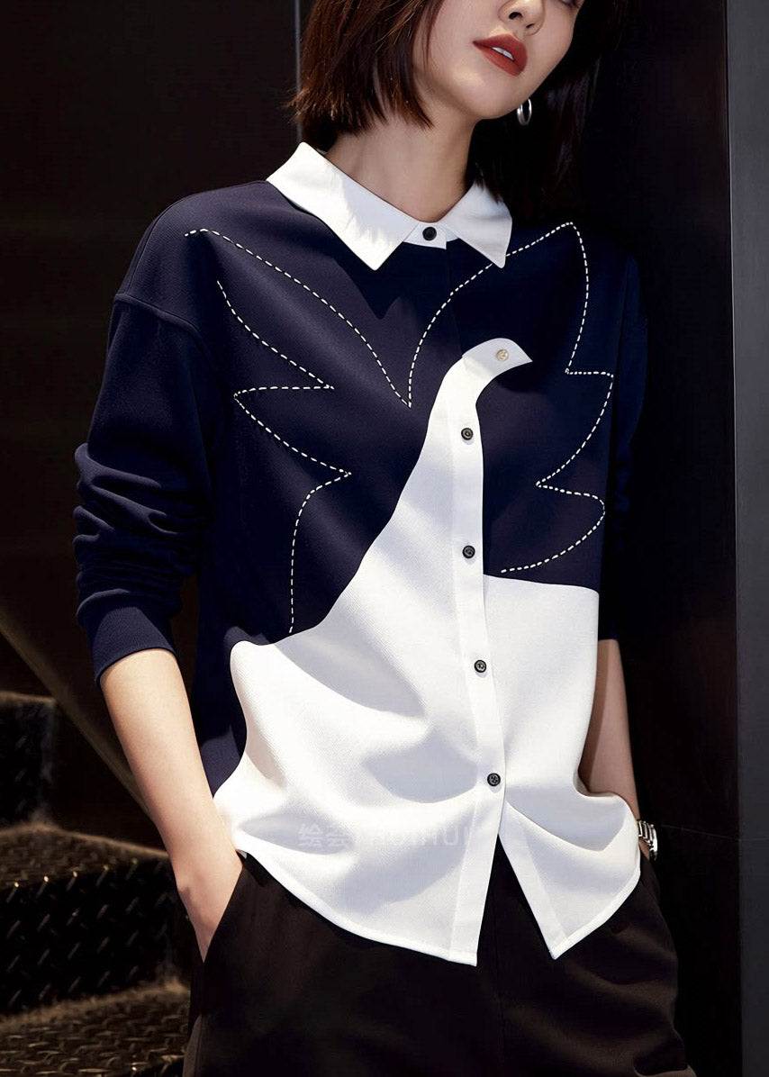 Stylish Colorblock Peter Pan Collar Button Shirt Spring