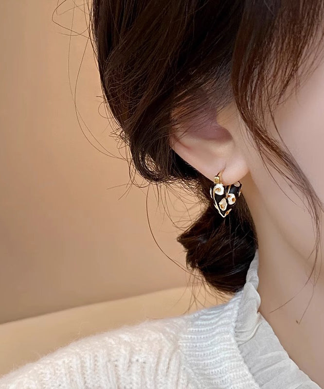 Elegantes pendientes de aro con diseño de amor en plata de ley dorada con bloques de color