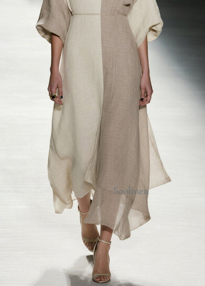 Stilvolles Sommerkleid aus Baumwolle mit Farbblock-Design, V-Ausschnitt und Patchwork-Elementen