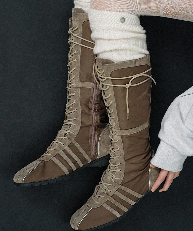 Elegante Schnürstiefel aus Rindsleder in Olivgrün