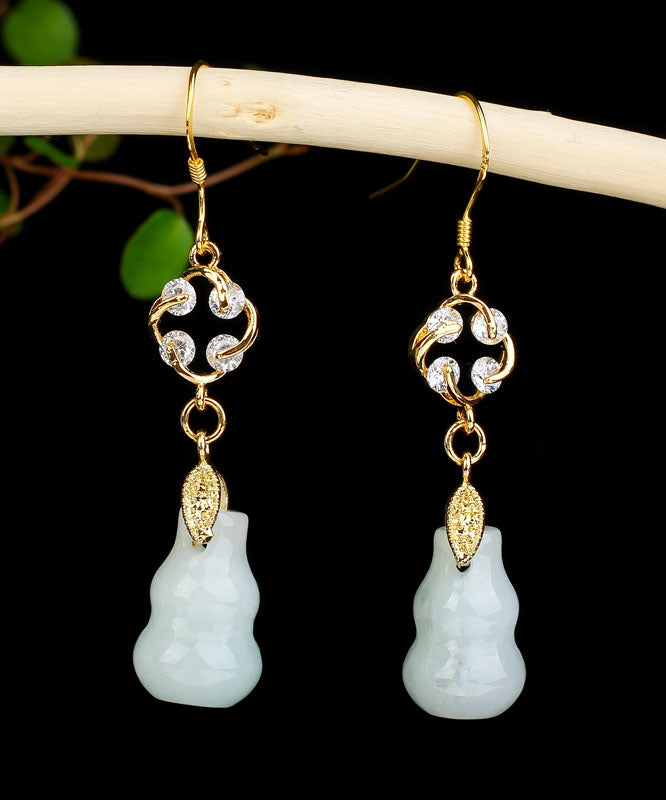 Stilvolle Cyan Sterling Silber Overgild Zirco Jade Gourd Tropfen Ohrringe