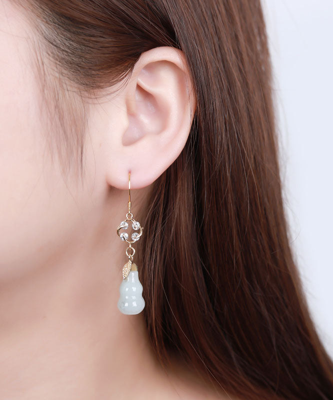 Stilvolle Cyan Sterling Silber Overgild Zirco Jade Gourd Tropfen Ohrringe