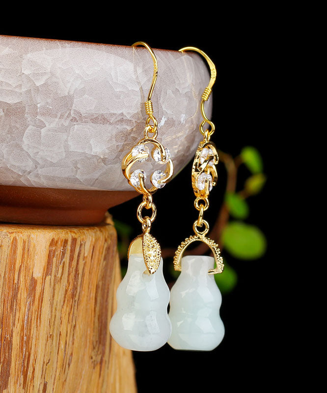 Stilvolle Cyan Sterling Silber Overgild Zirco Jade Gourd Tropfen Ohrringe