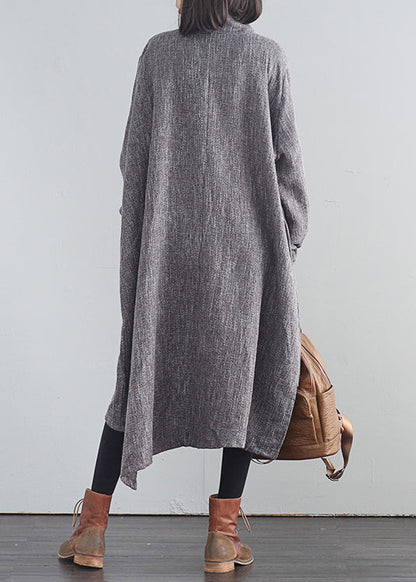Stilvolle Dunkelgrau Rollkragen Asymmetrische Low High Design Baumwolle Lange Kleider Herbst