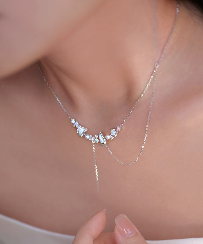 Stylish Freshwater Mother of Pearl Adjustable Silver Necklace