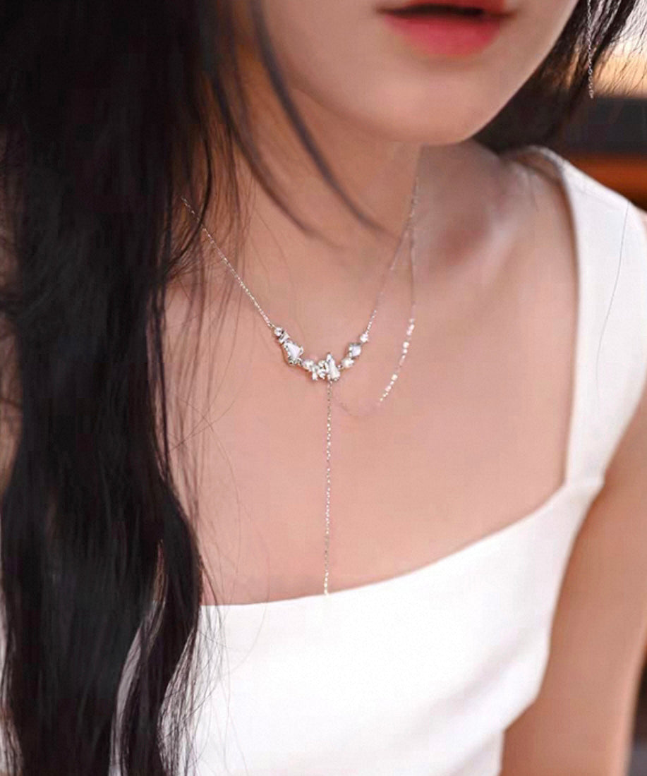 Stylish Freshwater Mother of Pearl Adjustable Silver Necklace
