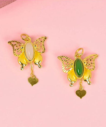 Stilvolle Halskette mit asymmetrischem, vergoldetem Jade-Schmetterlingsanhänger