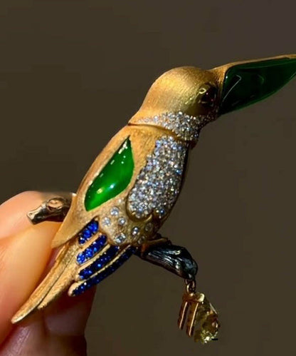 Stylish Gold Copper Overgild Inlaid Zircon Kingfisher Brooches
