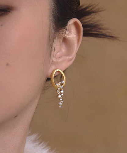 Stylish Gold Copper Overgild Zircon Tassel Drop Earrings