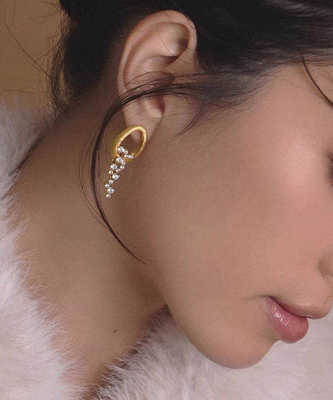 Stylish Gold Copper Overgild Zircon Tassel Drop Earrings