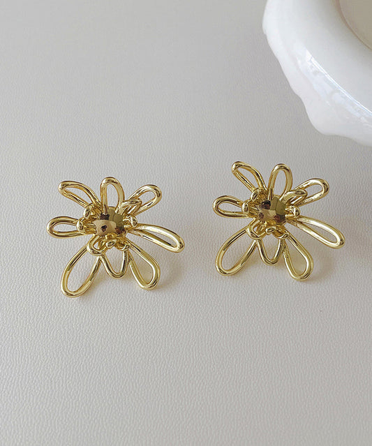Stylish Gold Metal Alloy Hollow Out Floral Stud Earrings