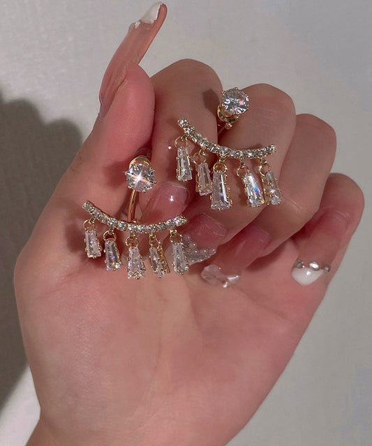 Elegantes pendientes con borlas de arco de circonitas de aleación de plata esterlina y oro