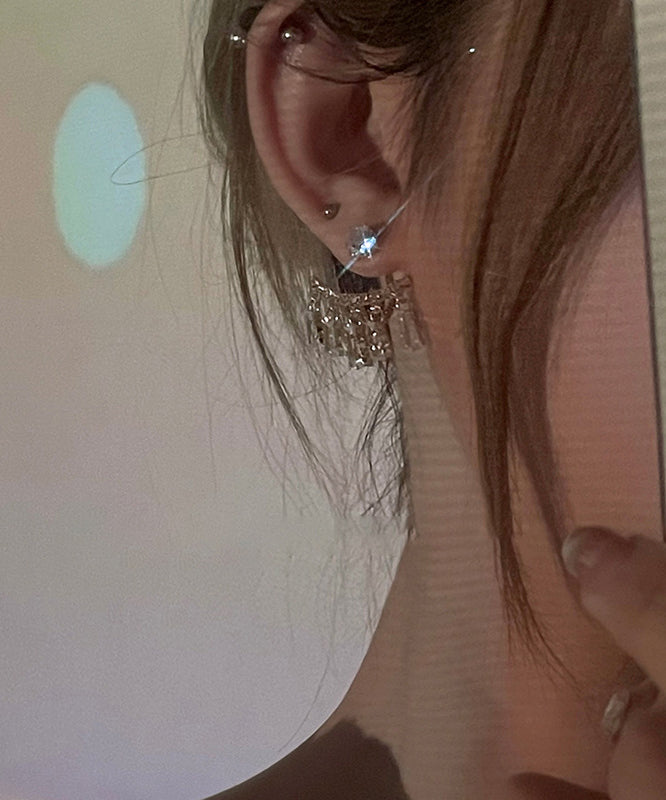 Elegantes pendientes con borlas de arco de circonitas de aleación de plata esterlina y oro