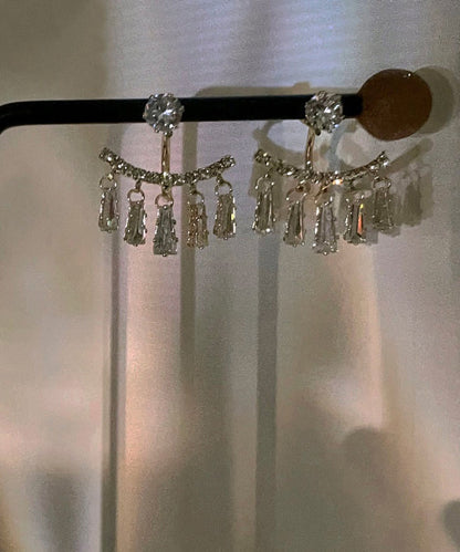 Elegantes pendientes con borlas de arco de circonitas de aleación de plata esterlina y oro