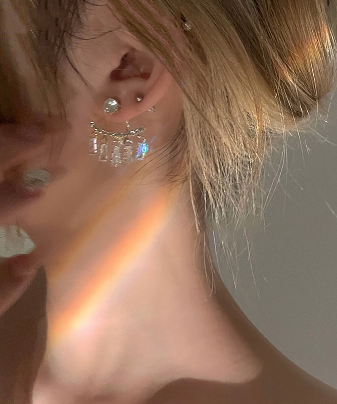 Elegantes pendientes con borlas de arco de circonitas de aleación de plata esterlina y oro