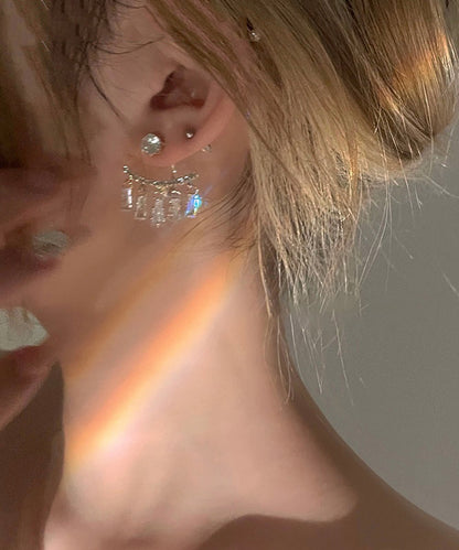 Elegantes pendientes con borlas de arco de circonitas de aleación de plata esterlina y oro