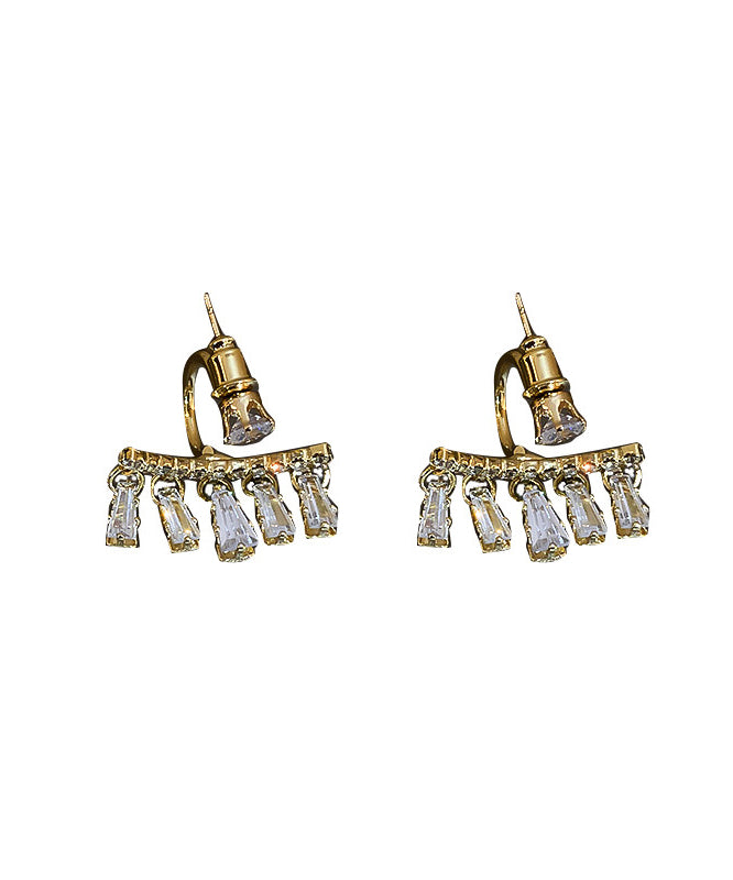 Elegantes pendientes con borlas de arco de circonitas de aleación de plata esterlina y oro