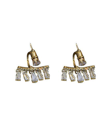 Elegantes pendientes con borlas de arco de circonitas de aleación de plata esterlina y oro