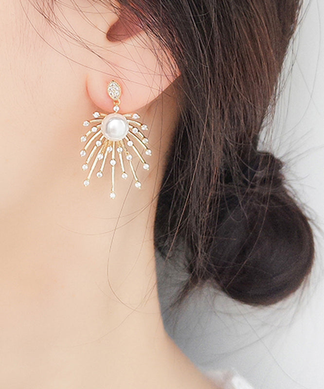 Elegantes pendientes colgantes de plata de ley, cobre, circonita y perla.