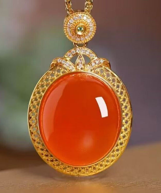 Elegante Halskette mit Anhänger aus Gold und Sterlingsilber mit Agade-Einlage