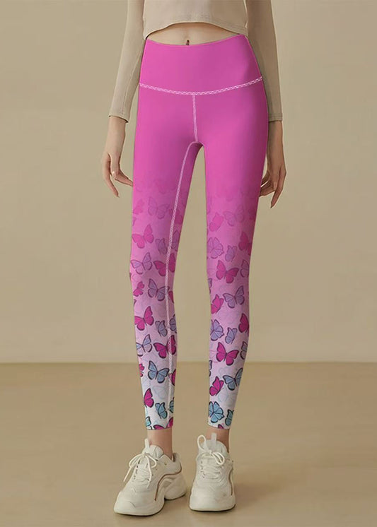 Stylish Gradient Butterfly Print Super Stretch High Waist Capri Athletic Leggings