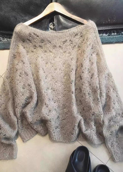 Stylish Gradient Grey Hollow Out Knit Shirts Winter