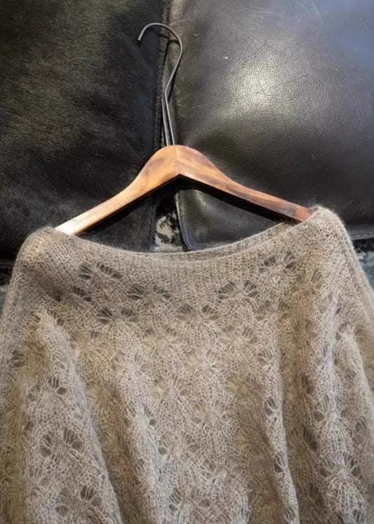 Stylish Gradient Grey Hollow Out Knit Shirts Winter