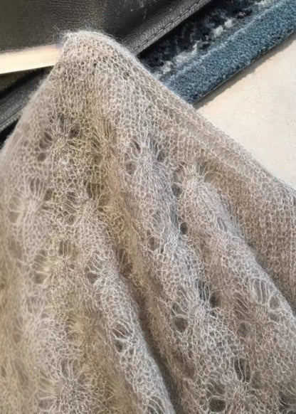 Stylish Gradient Grey Hollow Out Knit Shirts Winter