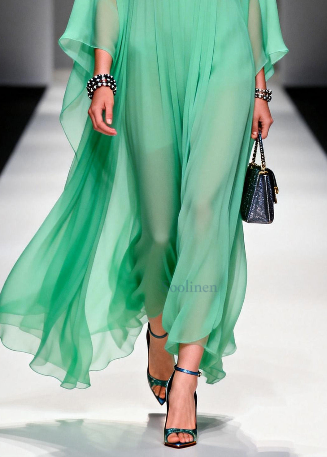 Stylish Grass Green Peter Pan Collar Patchwork Chiffon Dresses Summer