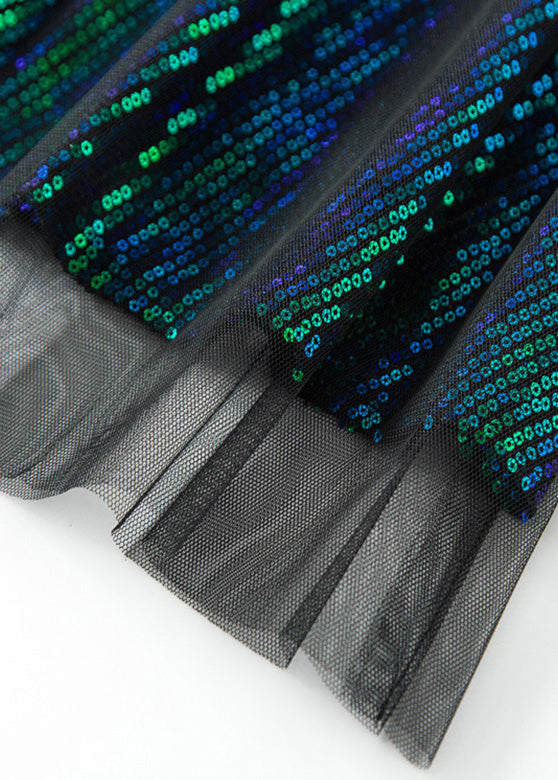 Stilvolle Grüne Elastische Taille Pailletten Tüll A Linie Rock