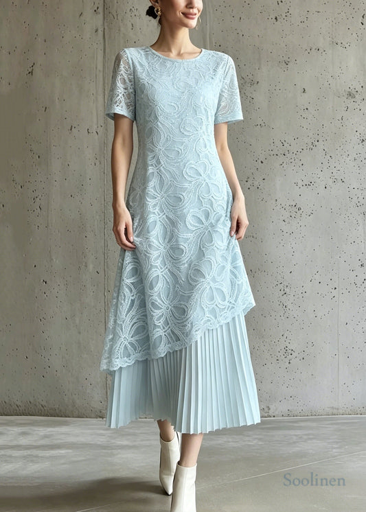 Stylish Green Embroidered Patchwork Chiffon Pleated Dresses Summer
