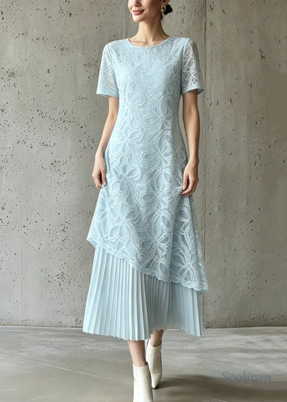 Stylish Green Embroidered Patchwork Chiffon Pleated Dresses Summer