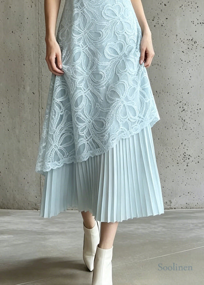 Stylish Green Embroidered Patchwork Chiffon Pleated Dresses Summer