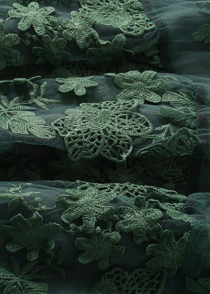 Stylish Green Embroideried Half Sleeve Party Summer Lace Dress - SooLinen